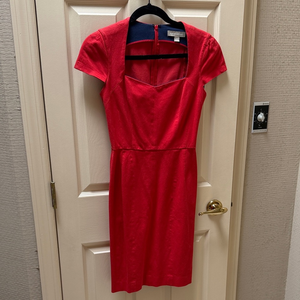 Banana Republic Red Short-Sleeve Sheath Dress